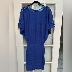 Guess Y2K Blue Metallic Shimmer Bodycon Dress with Sequin Accents Size Medium M